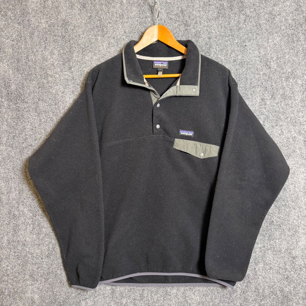 Patagonia Synchilla Snap-T Fleece Pullover Mens Large Black Grey Trim 25450